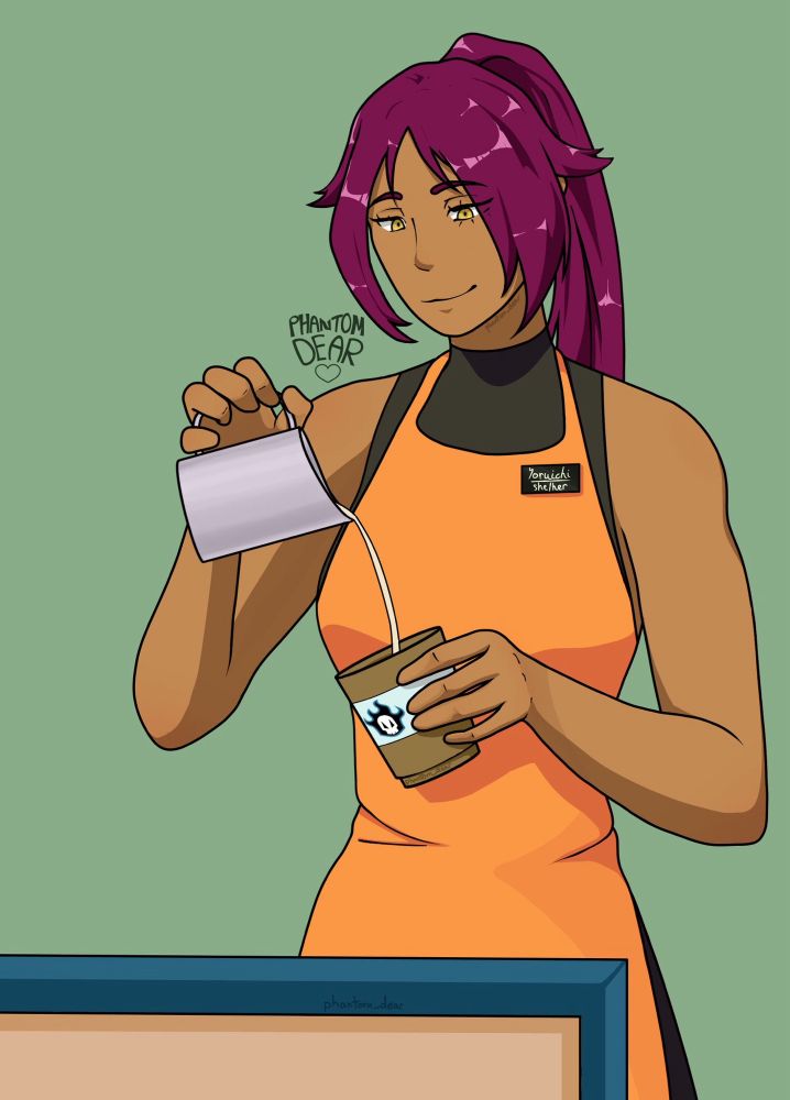 Yoruichi Shihouin dressed as a barista