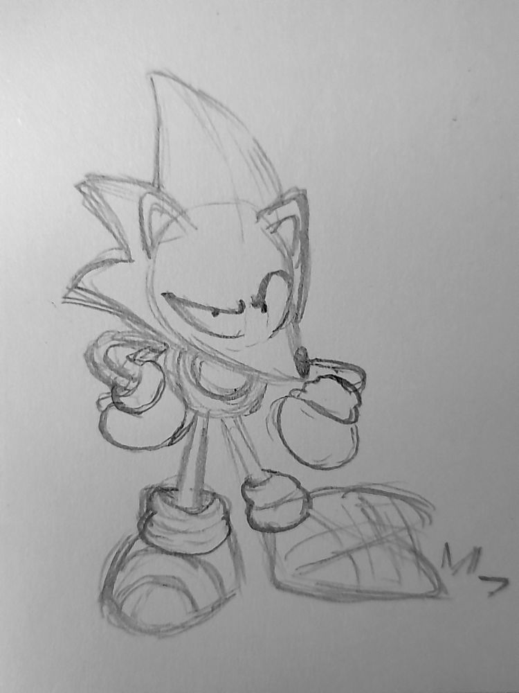 Sketch of my Sonic design doing the iconic foot tap.