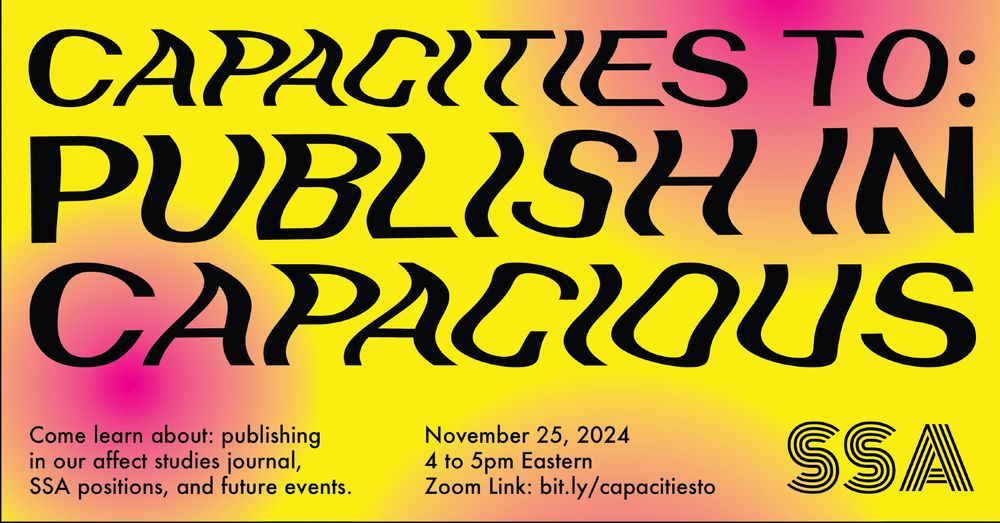 flyer for a conversation about publishing with the affect studies journal Capacious