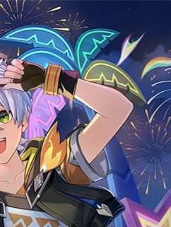 Neon lights on a palm tree behind Bennett