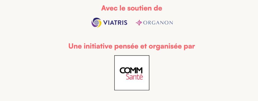 Capture d'écran du site Douleurs de Femmes, avec les mentions:
"Avec le soutien de Viatris et Organon" (deux acteurs de l'industrie pharma, notamment gynéco - Organon produit une pilule contraceptive)
et
"Une initiative pensée et organisée par Comm Santé"