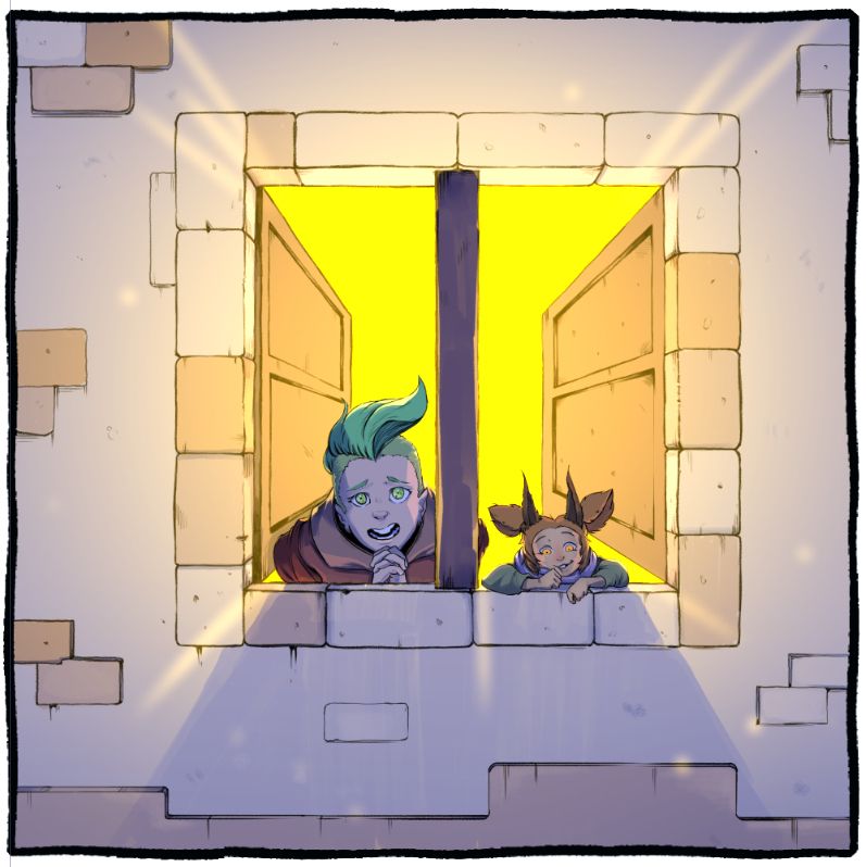 Lorielle and Cassi watch from the window.