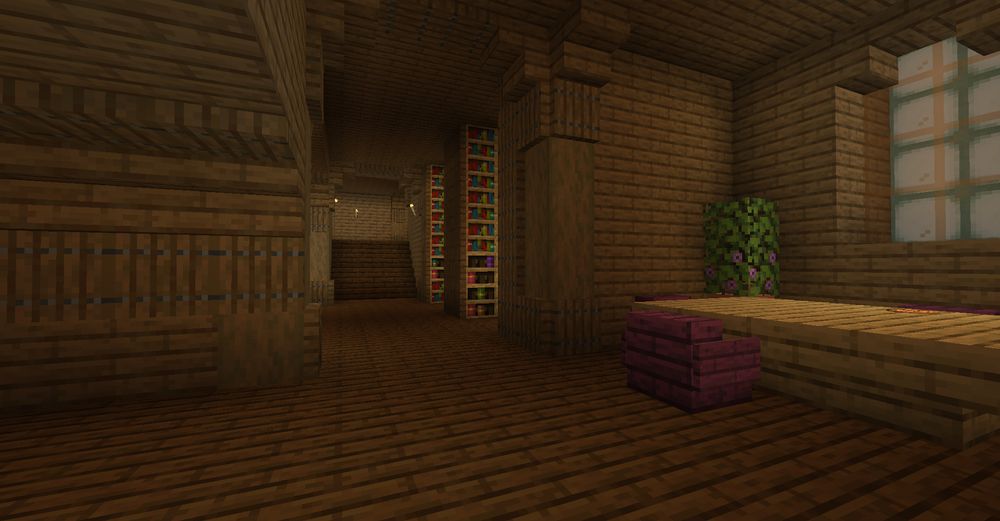 At the right side of the main entrance, a bigger collection of bookshelves with more space to read.