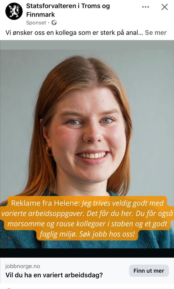 Bilde av jobbannonse med teksten Vi ønsker oss en kollega som er sterk på anal