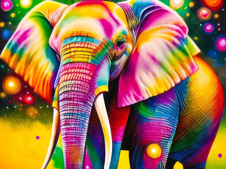 Rainbow elephant in a luminous sfumato digital painting