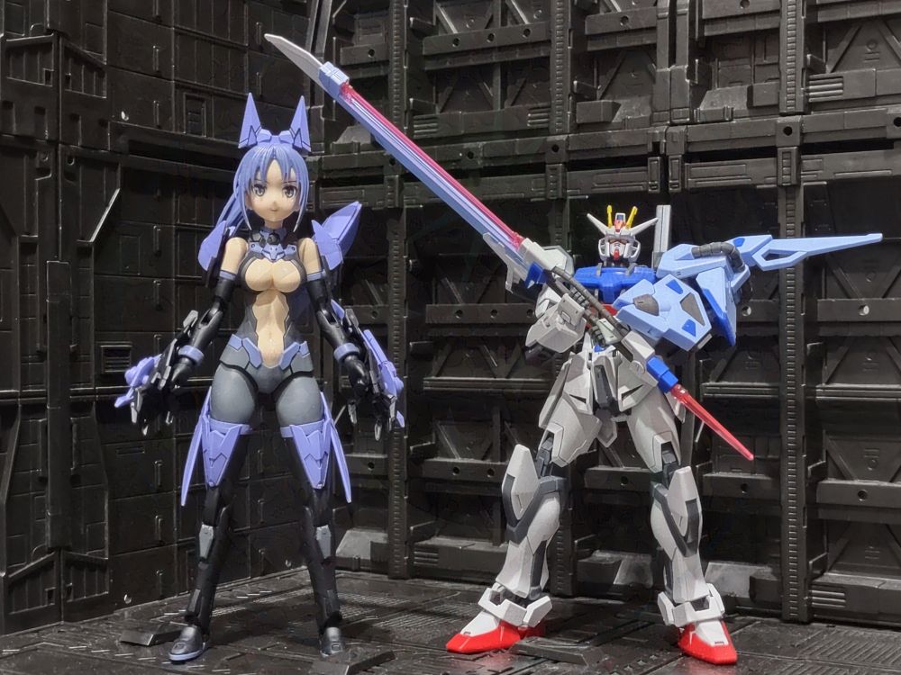 custom 30 MS OB-01 (Color A) + OP-04 (Stealth Armor) next to EG Sword Strike Gundam