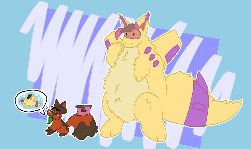 a large plane dragon being coerced by a nickit