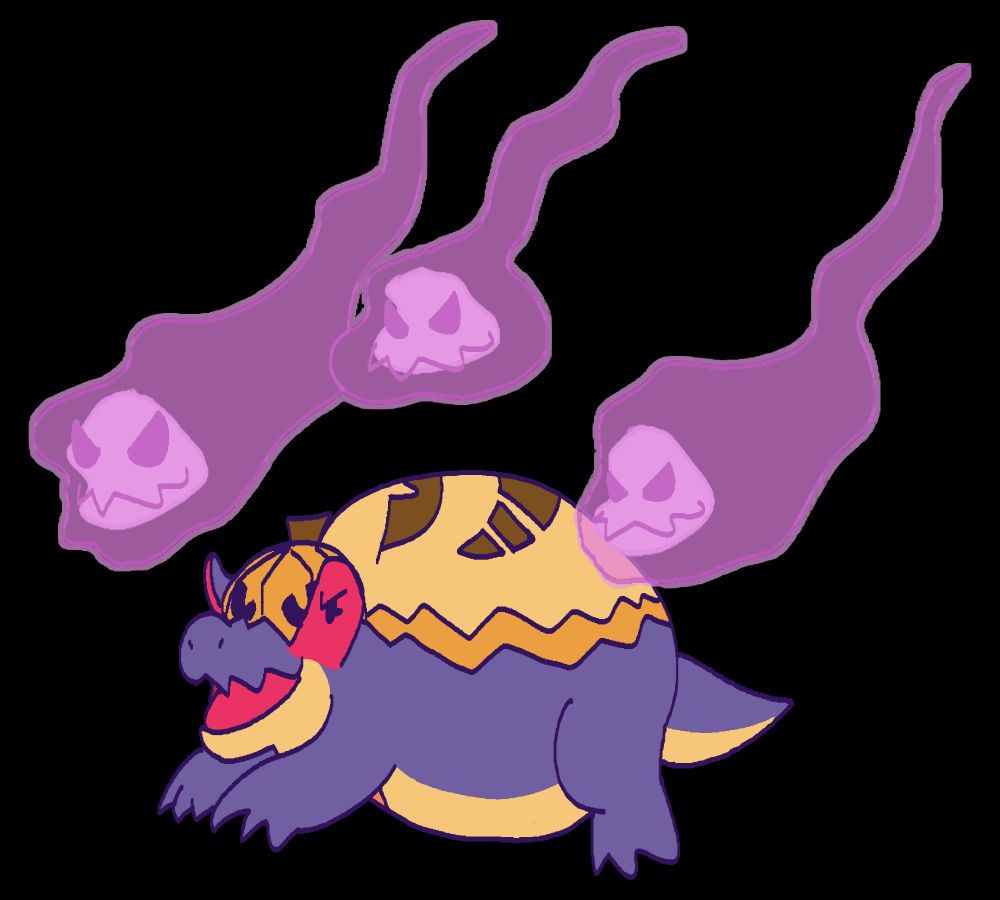 a pokemon fusion of gengar and applteun!