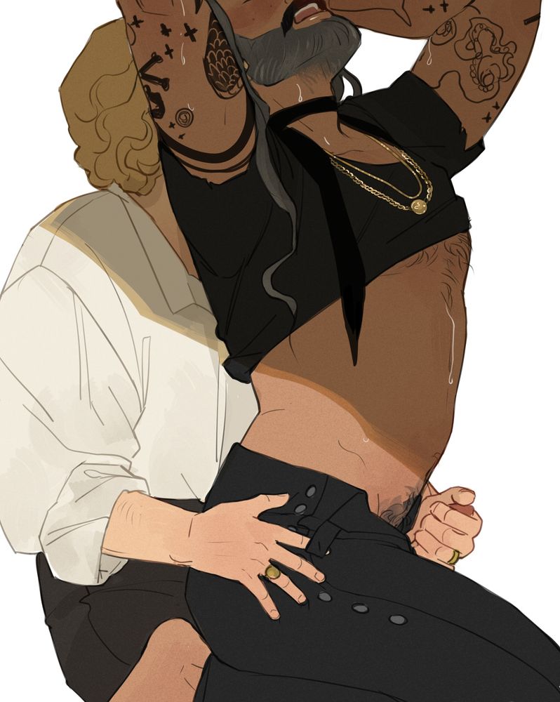 Ed is sitting on Stede's lap back to chest and Stede is stroking him while holding his hips
Ed is clearly a bit overwhelmed  