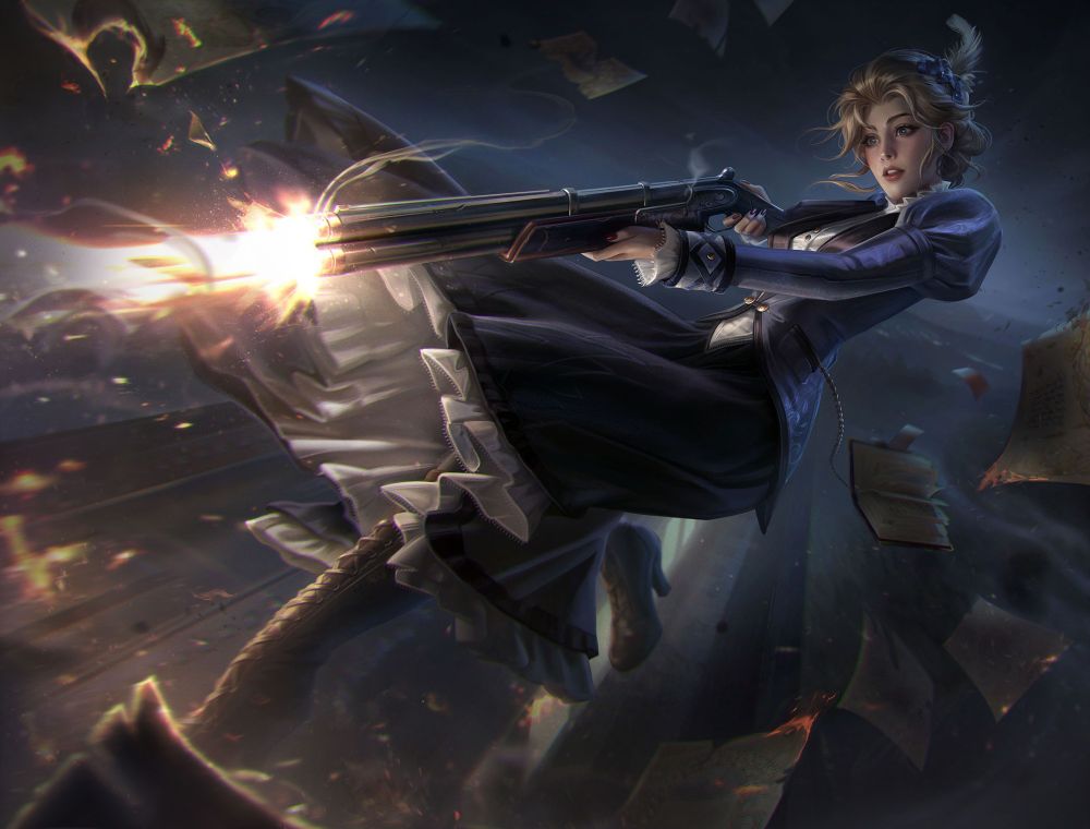 Interior illustration for "Bands of Mourning" by Brandon Sanderson. This is showing Steris being pulled off the train's roof because of the recoil of the gun she just fired. 