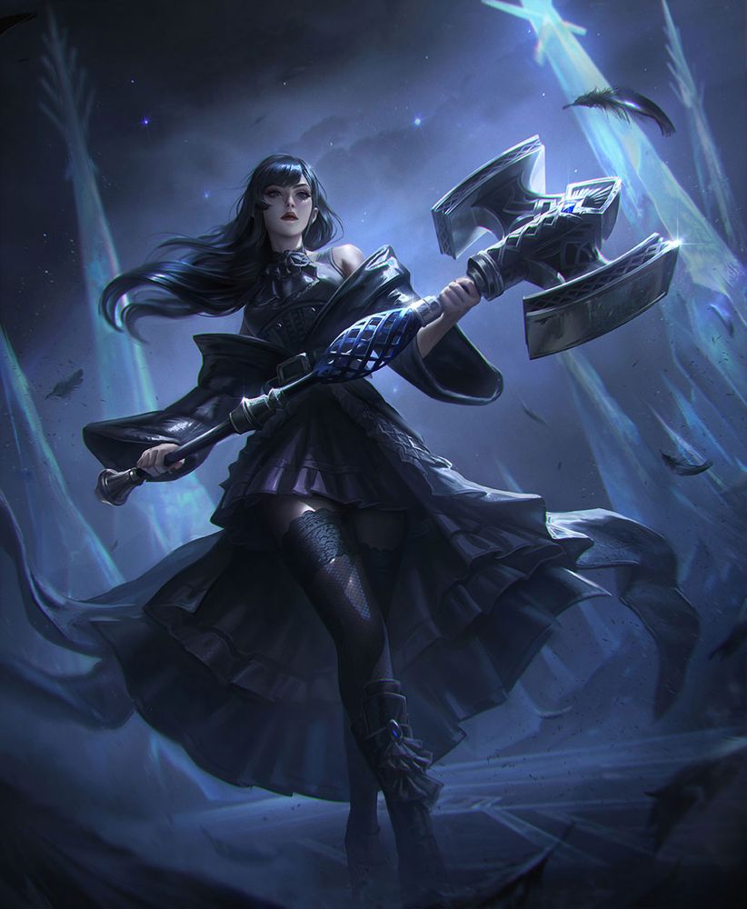 Card art for MtG x Final Fantasy set depicting Gaia holding her hammer. 