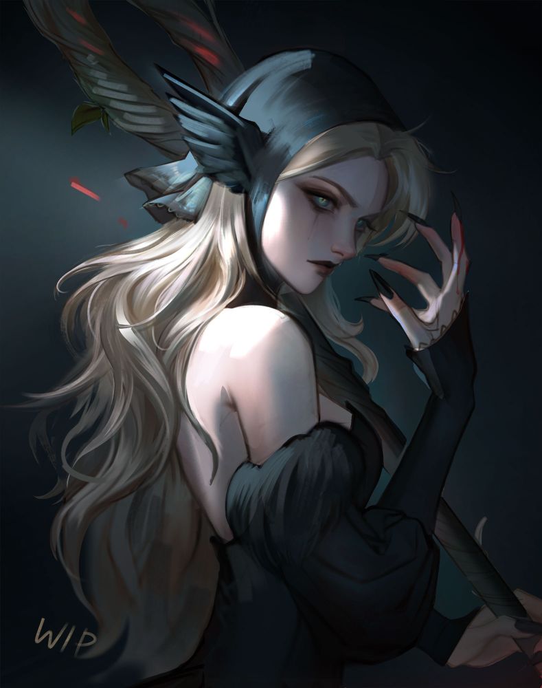 WIP fanart of Marcille (Dungeon Meshi). Blocking color and lighting direction
