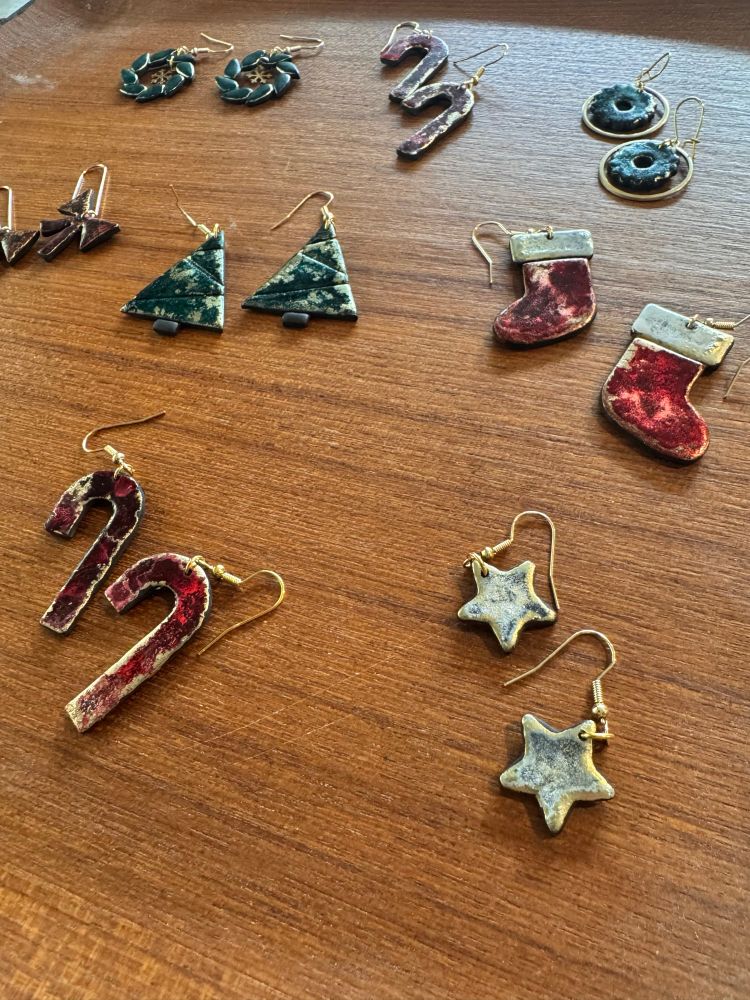 Close up of the alcohol ink painted earrings. 