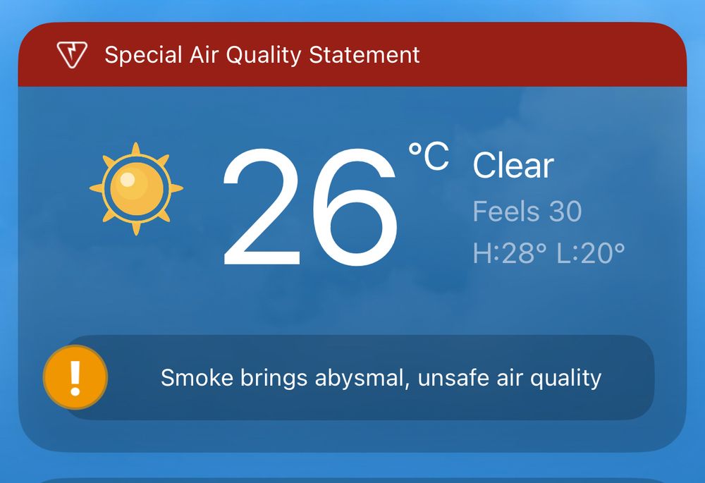 Special Air Quality Statement

26°C Clear
Feels 30
H:28° L:20°

Smoke brings abysmal, unsafe air quality