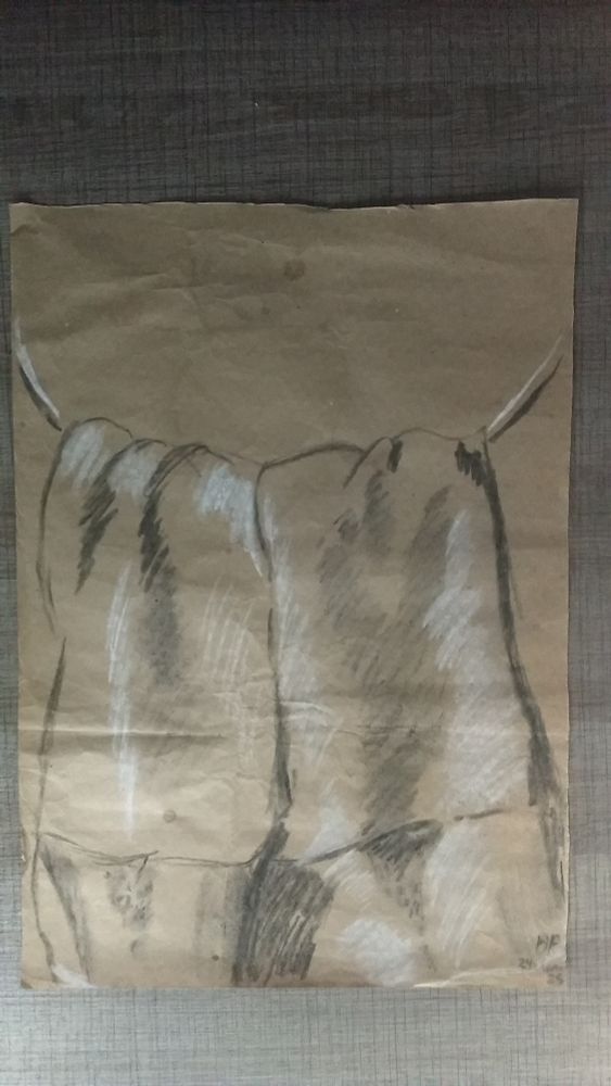 charcoal and chalk art of a towel in a hanger