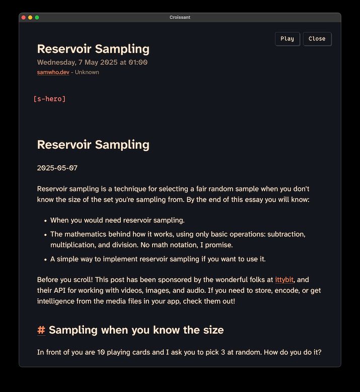 samwho.dev RSS feed in my bespoke RSS reader