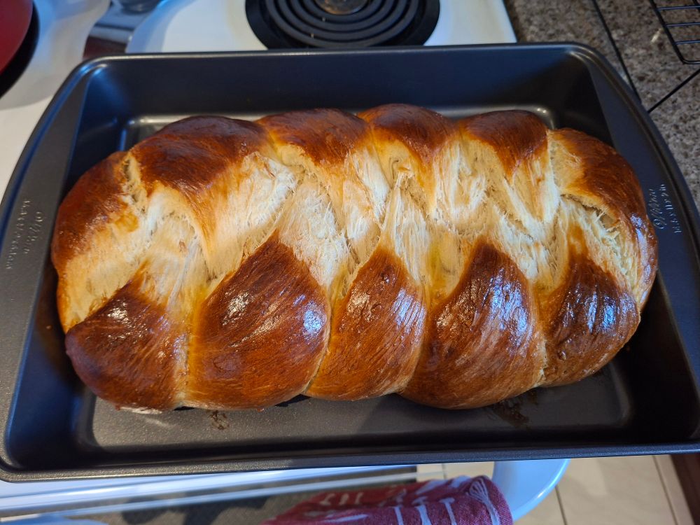 A loaf of Hefezopf right out of the oven.