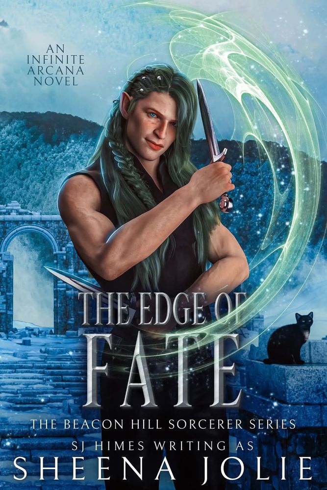 The Edge of Fate book cover with a fae warrior and a black cat