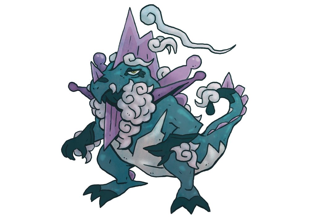 Polhaar — the polar haze pokemon, as this pokemon has evolved it’s developed an armour-like shell, it’s grown wise as it’s evolved, despite it’s aggressive features it is naturally submissive, it’s toxic scales have strengthened over time, now resembling intoxicatingly decorative poison armour