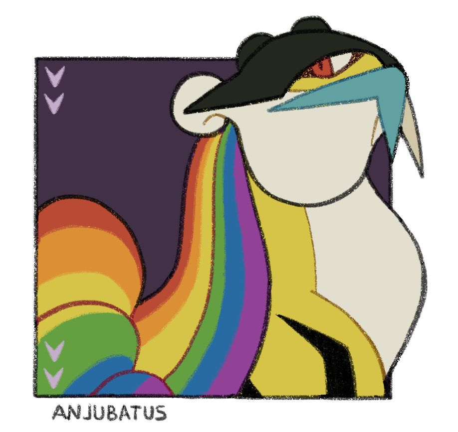 Drawing of the pokemon Raikou. Raikou's swirling mane is in rainbow colors like a pride flag.