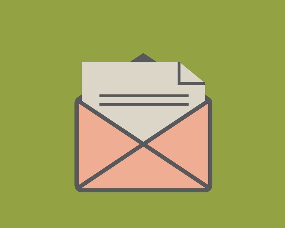 Pink envelope against a green background representing news
