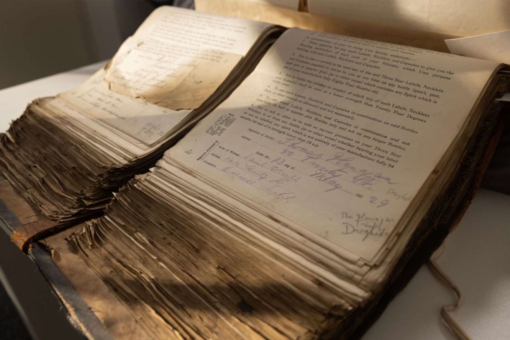 Irish Distillers manuscript on display.