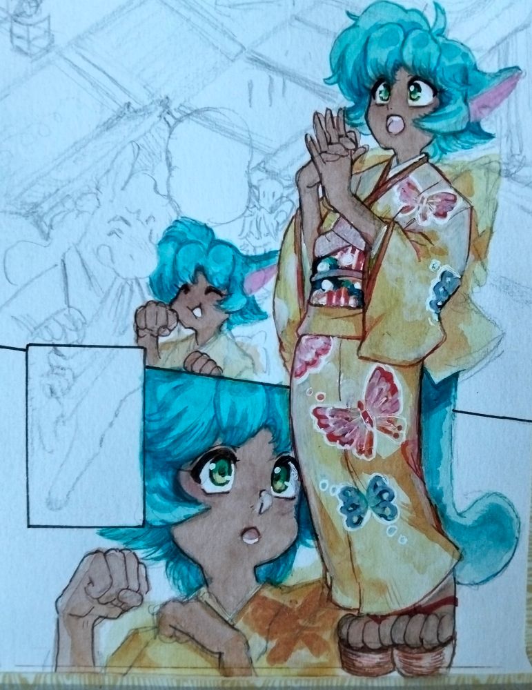 Referenced lum's kimono for this comic, but I haven't decided if I'm gonna follow through on the tiger print obi. 
Still, I love the way the yellow matches her blue💙💛