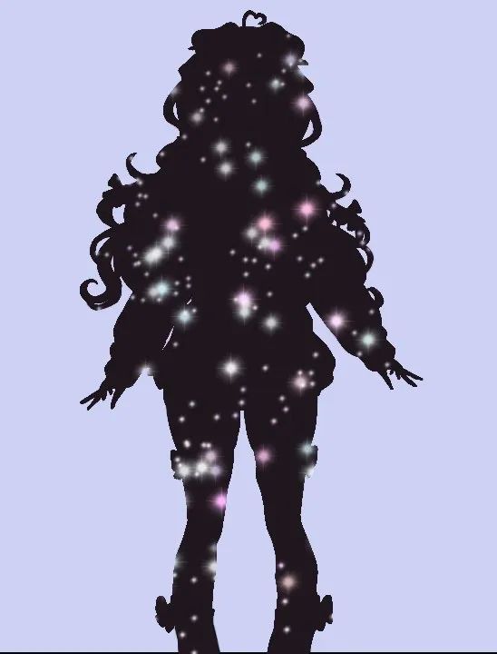 A star-filled silhouette of a long-haired, feminine figure 