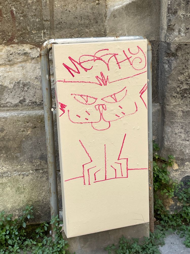 Tag d'un chat malicieux dans la rue.
