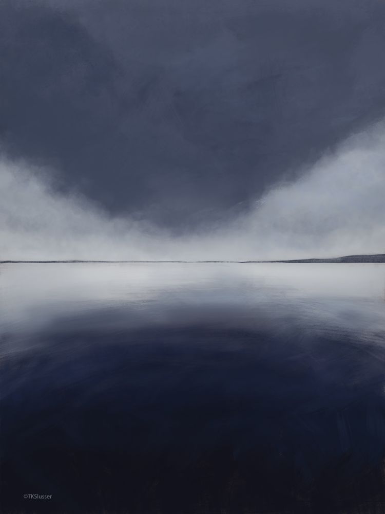 Blue Ocean with clouds. Painted in Photoshop 