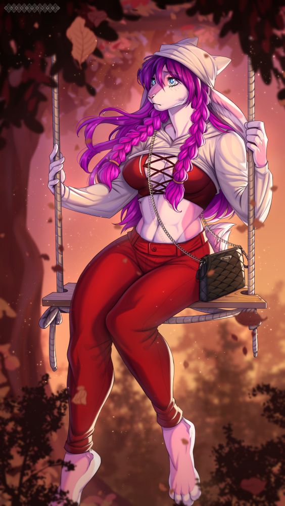 Illustration of a female pink rabbit fursona 