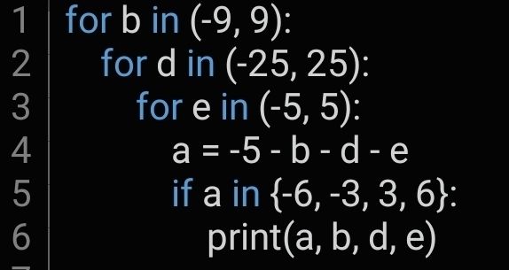 Python solver:

Generate all positive/negative combinations for b, d, e

For each, calculate the value of a given that their sum must be -5

Compare the calculated value of a to its acceptable value (+/- 3, +/- 6)

Any combination that passes that test is a good solution.