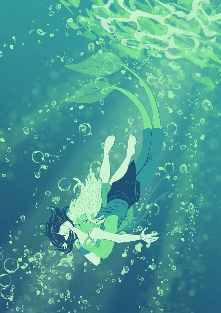 Two characters sinking in water
