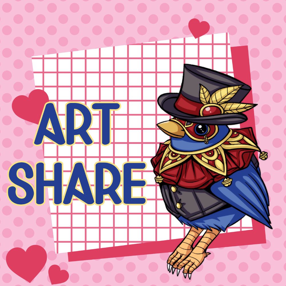 Graphic with a bird and the words "Art Share"