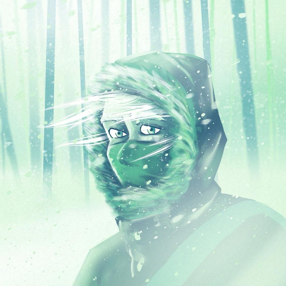A person masked in a snowstorm