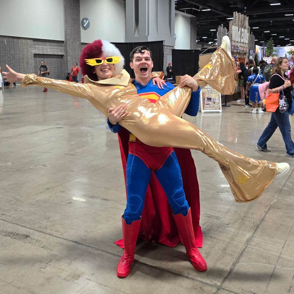 Superman posing with Miror B from Pokemon XD: Gale of Darkness