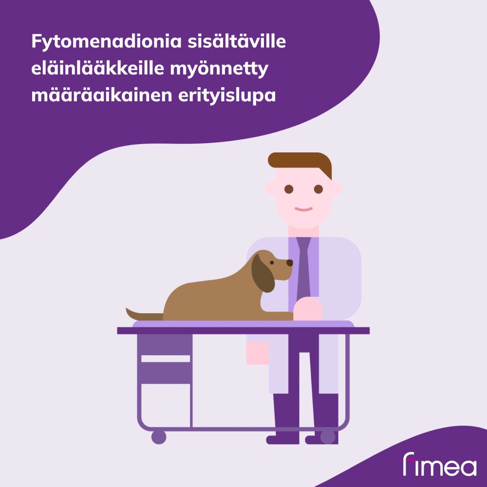 Eläinlääkäri ja koira. Fimean logo.