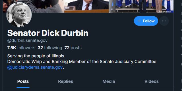 Senator Dick Durban's Profile Page FALSELY stating that he is serving the people of Illinois