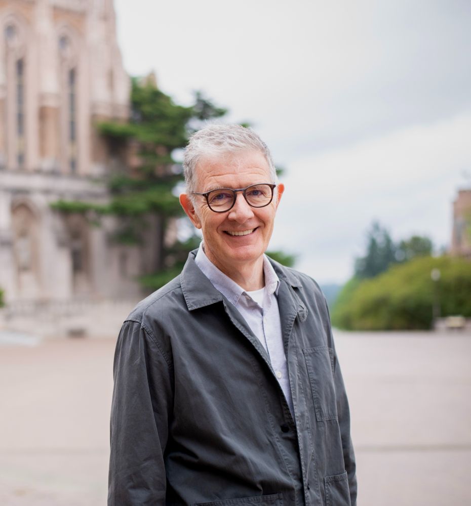 Lorcan Dempsey is pictured smiling on campus. 