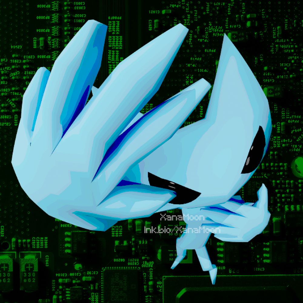 same creature doing another cool pose, this one cuntier, through a fish-eye lens, the background is a black and green circuit board