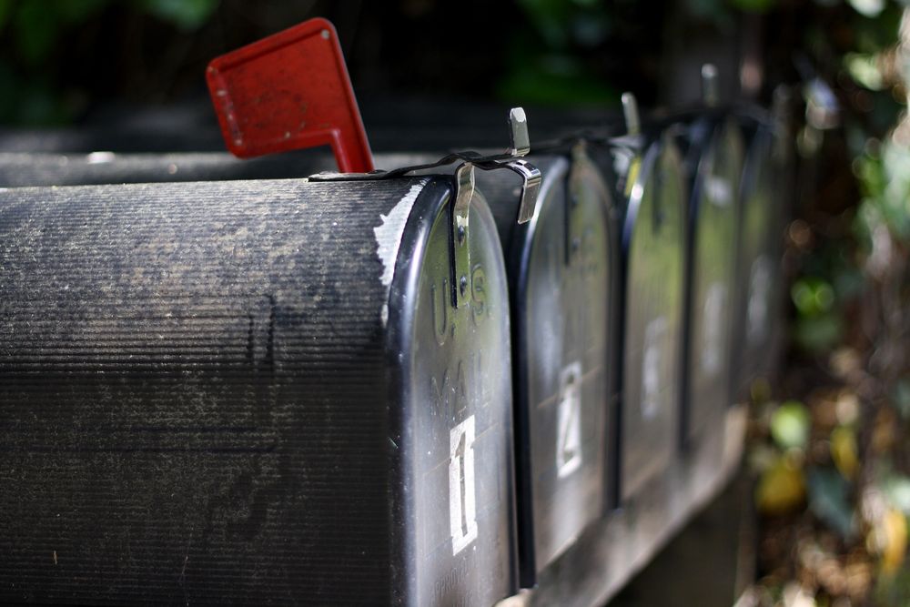 A row of metal mailboxes