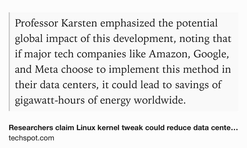 Text Shot: Professor Karsten emphasized the potential global impact of this development, noting that if major tech companies like Amazon, Google, and Meta choose to implement this method in their data centers, it could lead to savings of gigawatt-hours of energy worldwide.
