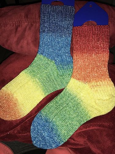 Handknit rainbow-striped socks