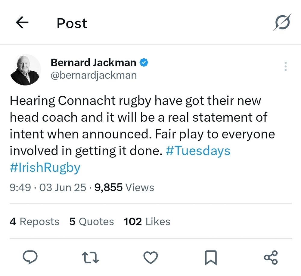 Screenshot hinting at Lancaster heading to Connacht
