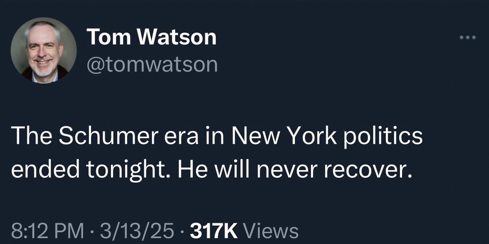 The Schumer era in NY politics ended tonight.He will never recover.