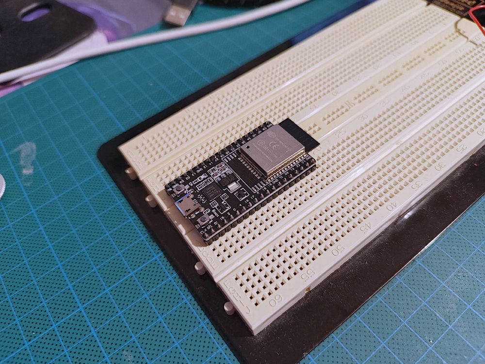 ESP-WROOM-32D on a breadboard