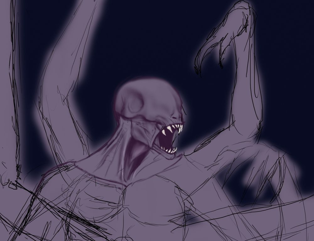 Rough sketch of Witcher 3's Dettlaff, boss fight form.