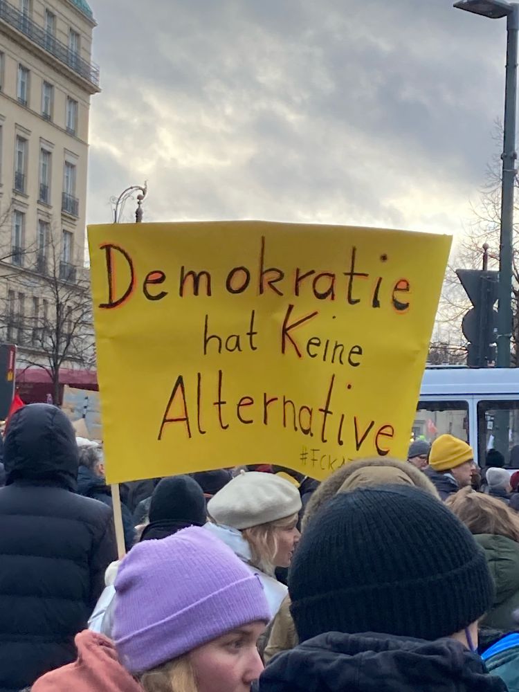 Ein Schild, auf dem steht: Demokratie hat keine Alternative
