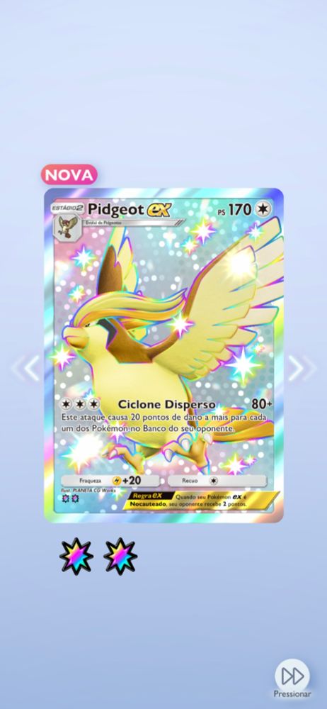 carta pokemon colorida pidgeot ex 