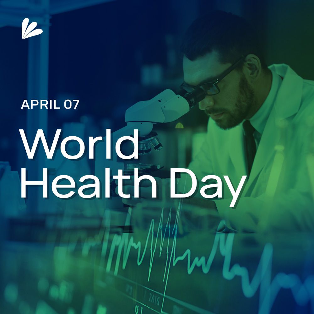 An image of a scientist looking into a microscope with medical data overlaid. Text reads: April 07, World Health Day. The Samba Scientific logo is included.